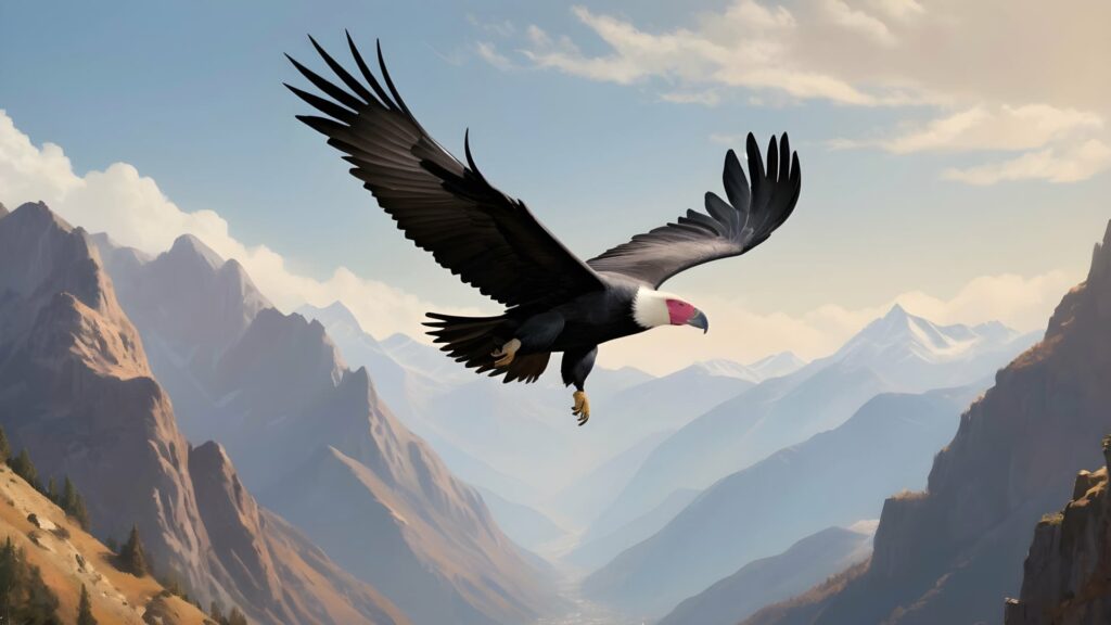 the condor flying through the mountains